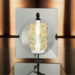 RIKKA Women’s Ivory/Beige and Green Floral Print Ruffle/Crinkled Infinity Scarf